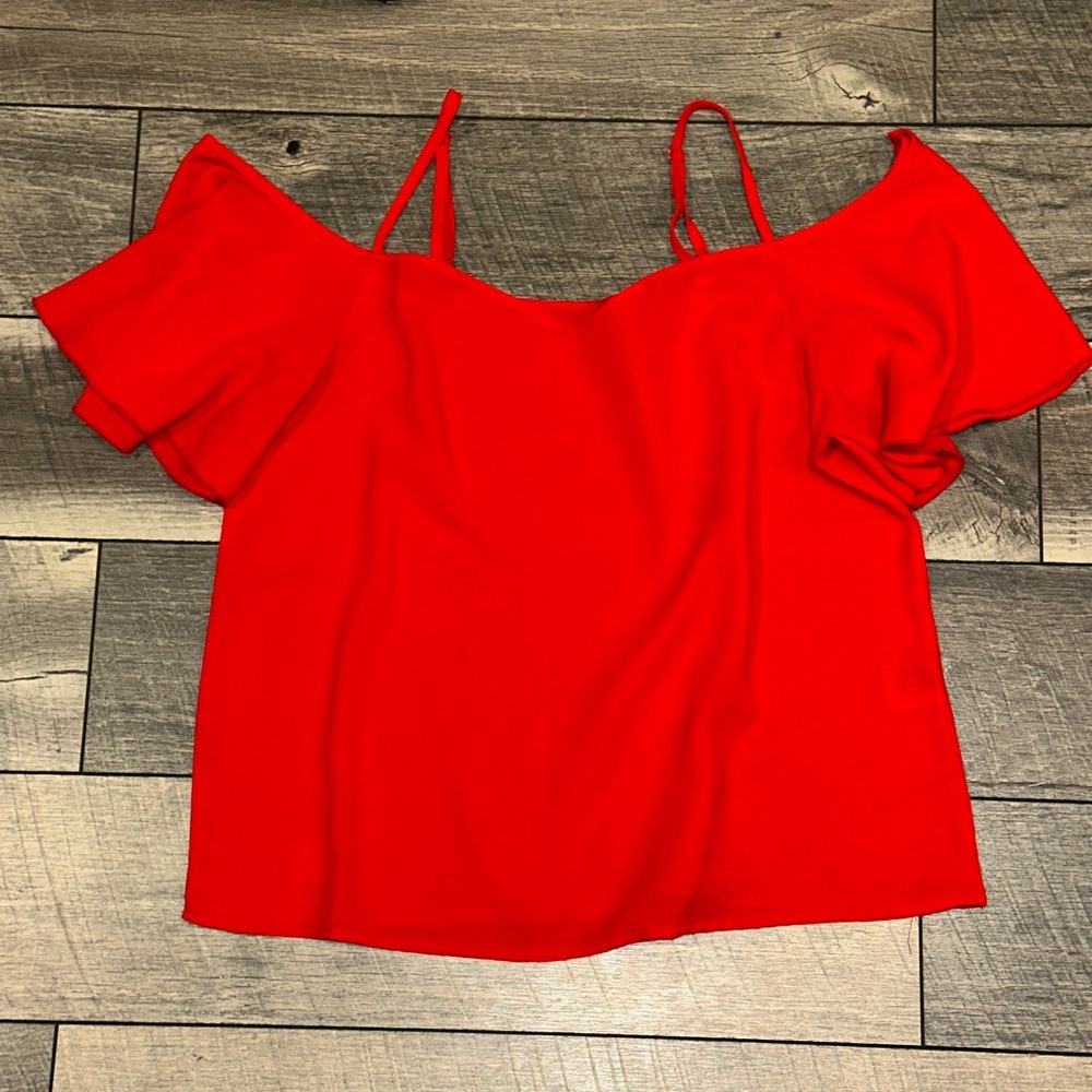 Red Cold Shoulder Top - Picture 3 of 3